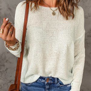 White Solid Drop Shoulder Sweater